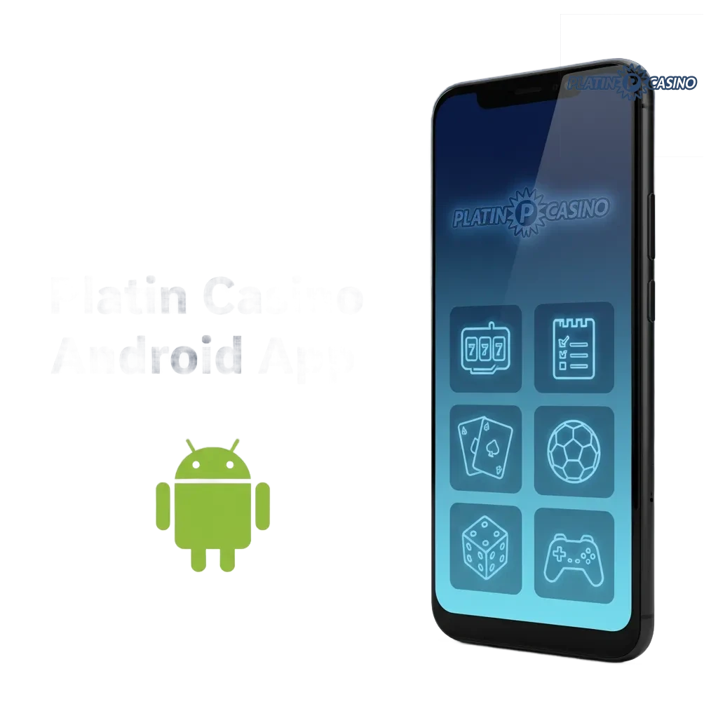Platin Casino Android App auf Smartphone; gratis, schnelle Installation; mobil wetten, Slots und Live-Tische.
