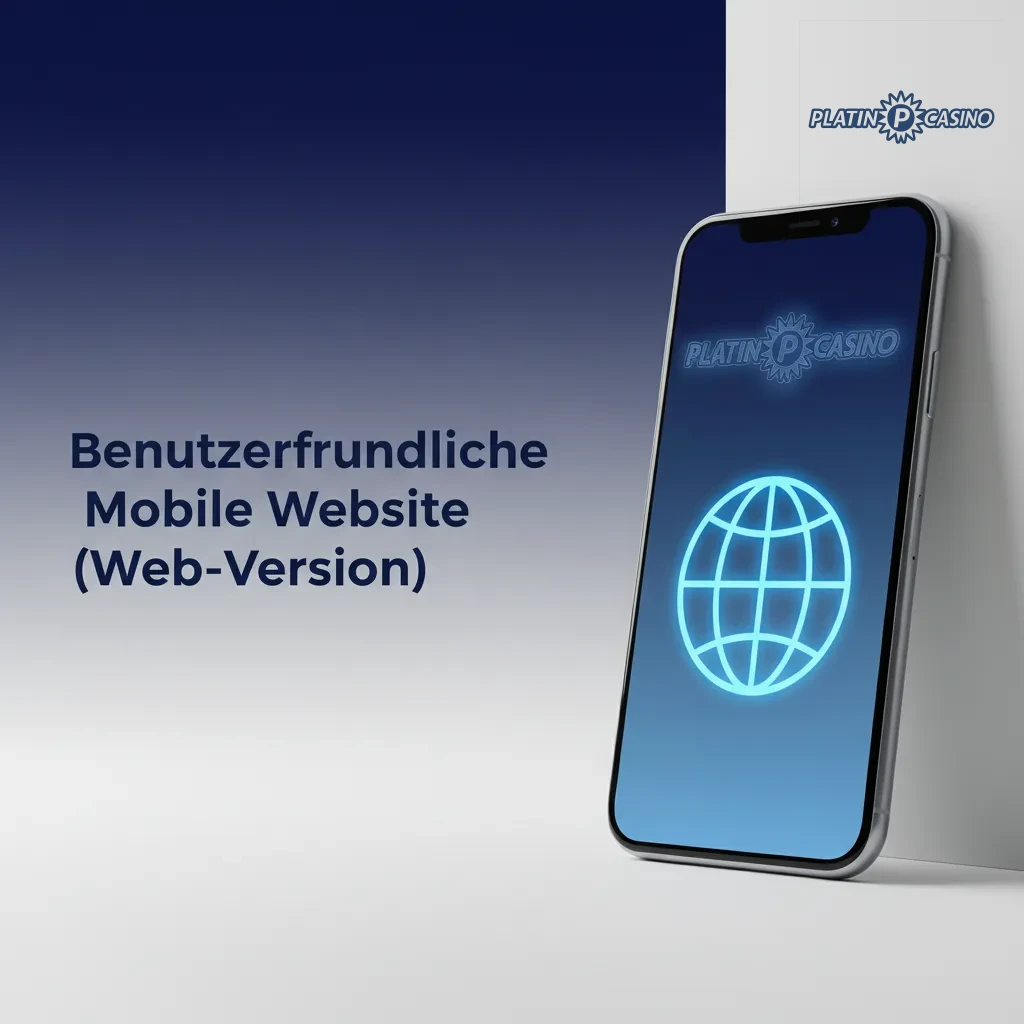 Smartphone zeigt mobile Web‑Version mit klaren Menüs, Spielen, Kasse und Live‑Chat – ohne Download, schnell und stabil.
