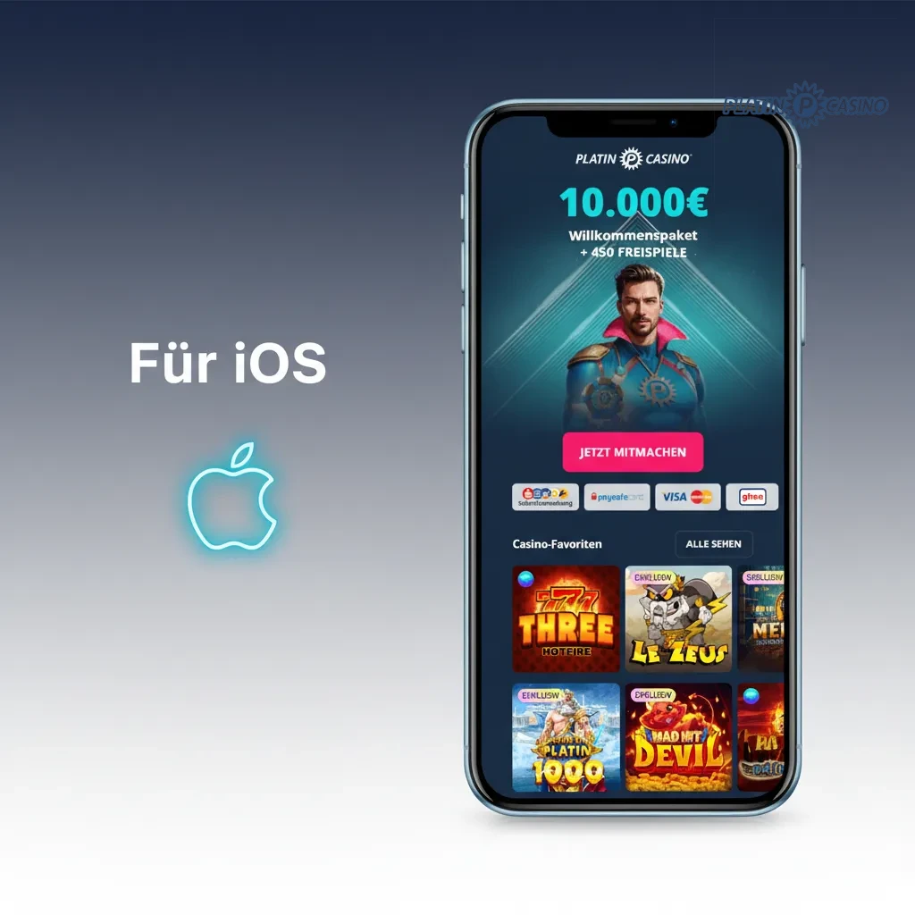 iPhone/iPad mit iOS 13+: PWA von platincasino über Safari zum Homescreen hinzufügen, Vollbild spielen.
