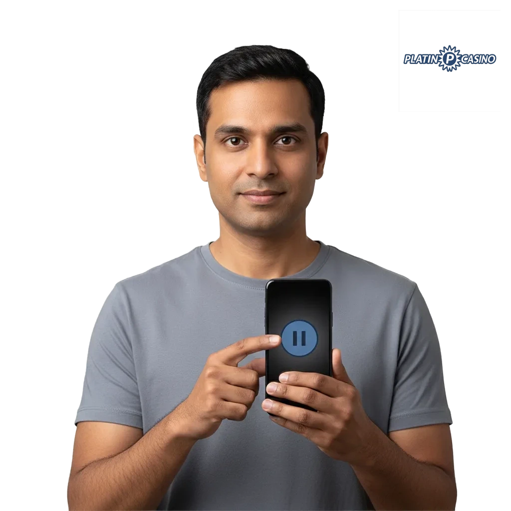 Verantwortungsvolles Spielen: Symbole für Limits, Reality-Checks, Pausen und OASIS-Selbstsperre bei Platin Casino.