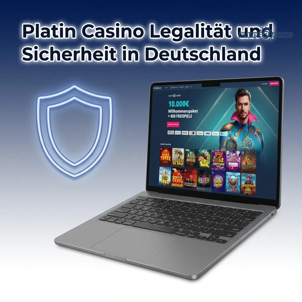 Platin Casino logo with MGA license seal and security shield icon representing legal online gambling in Germany