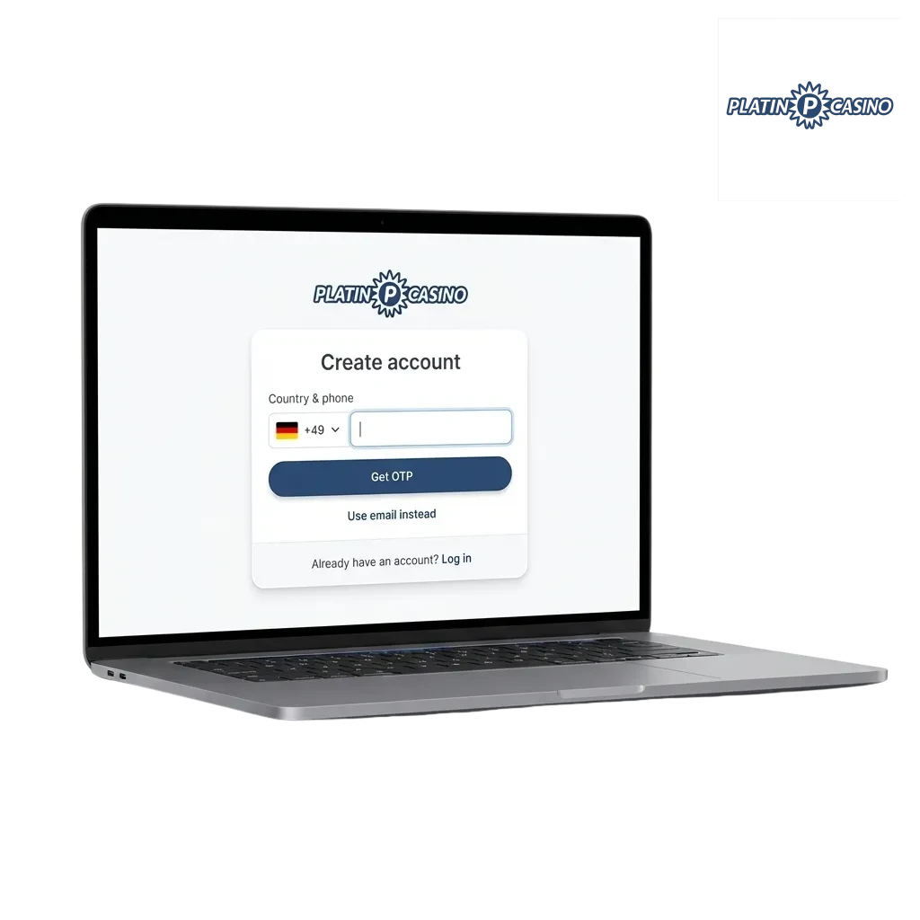 Platin Casino Anmeldeformular mit Registrierungsoptionen für deutsche Spieler und Willkommensbonus-Angebot
